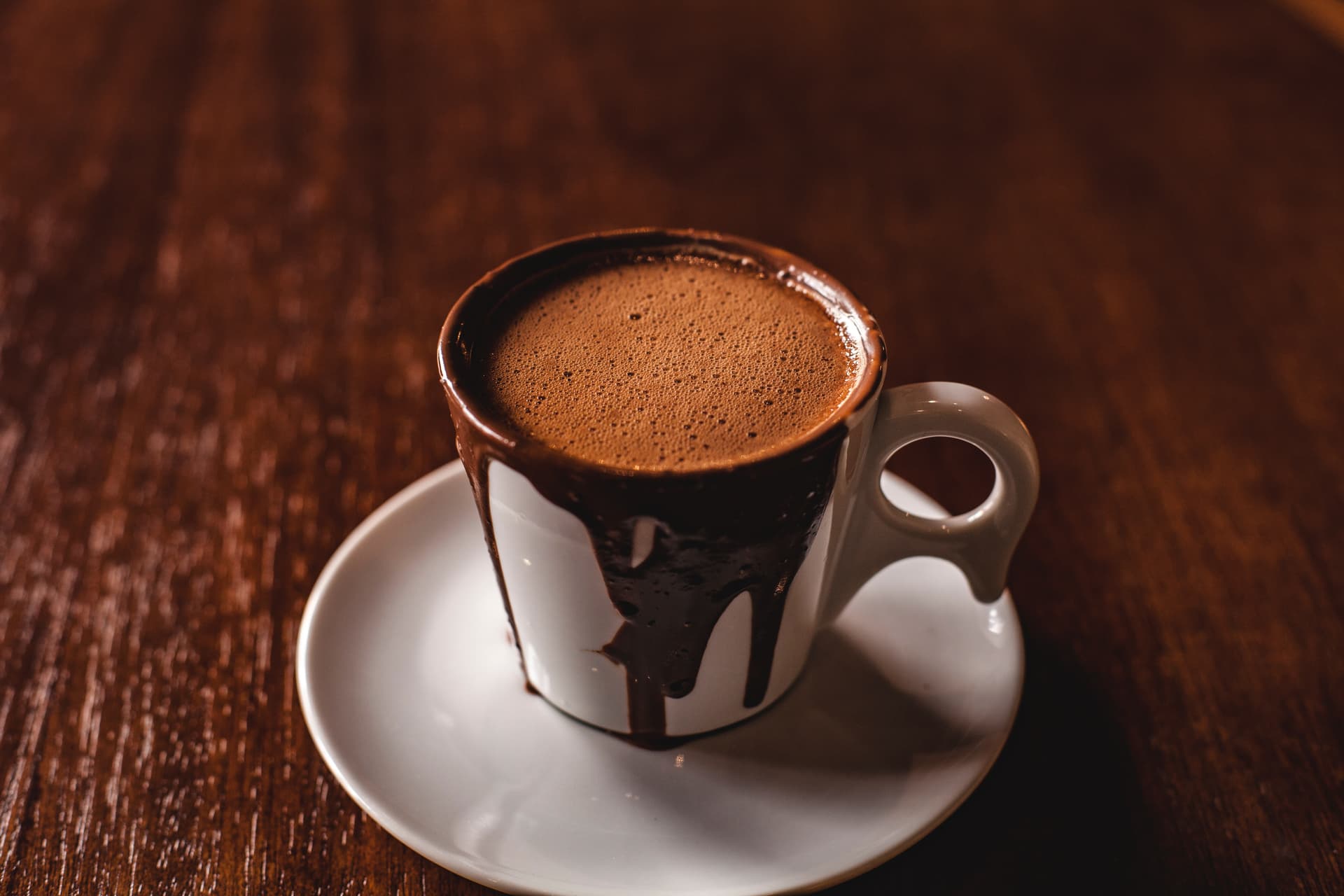 Freshly brewed hot chocolate at Austrian restaurant on holiday